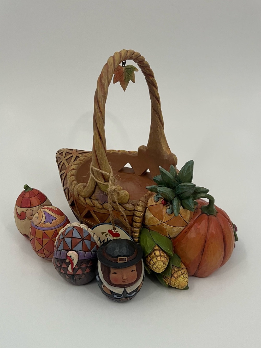 Hand-Painted Harvest Basket with Fall Themed Set of Eggs